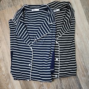 Ekouaer PJ Set Black & Blue Striped Sleep Dresses Size XXL Sleep Shirt
